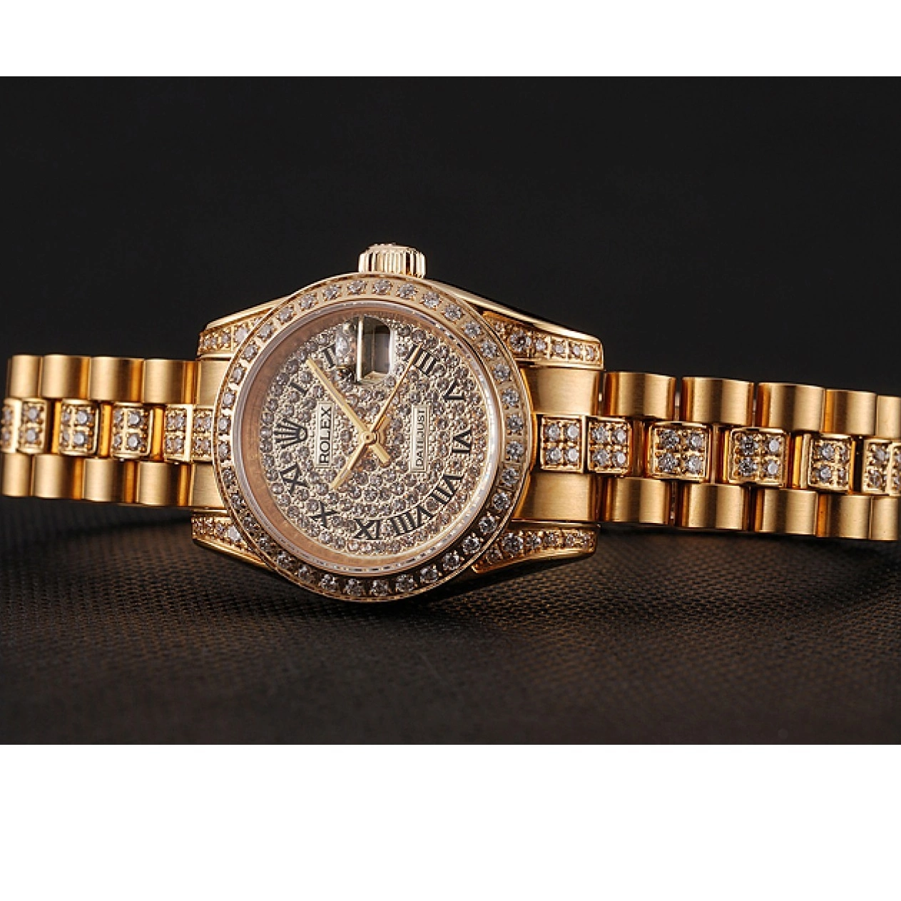 Rolex aaa copy Diamond 1453955 Diamond Bracelet Swiss DayJust Gold Pave Rolex Dial 0605